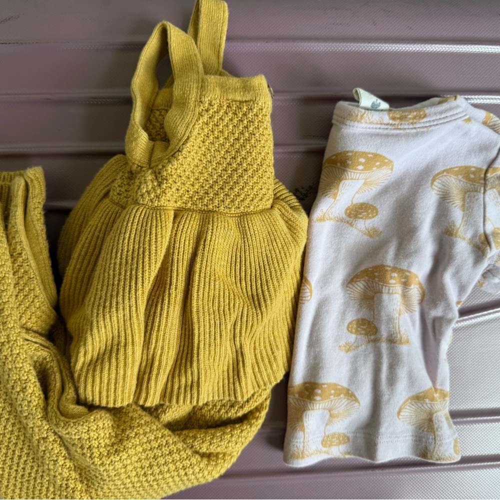 Kate Quinn Yellow Knit Sweater and Mushroom Print top- bundle 6-12 months